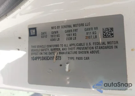 2012 Buick Verano from USA, damaged, VIN 1G4PP5SK6C4163573